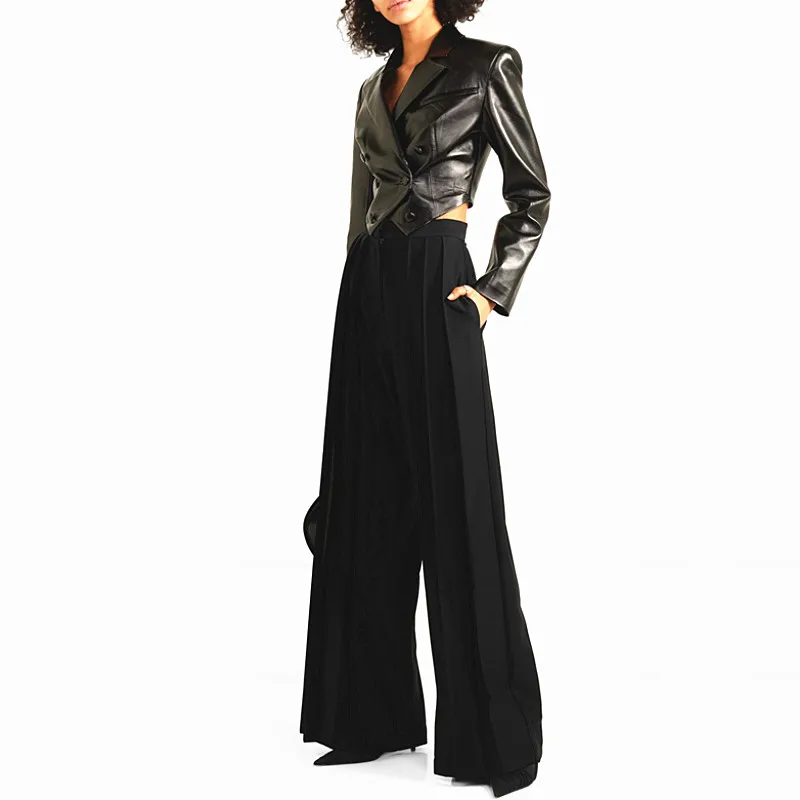 spring fashion brand women's super longer pleated pants high waist package hip straight pant female Pleated high-rise pants F944