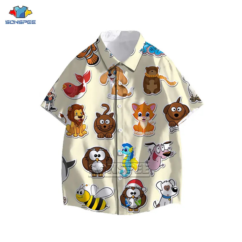 

Kawaii Dog pattern Men Shirt 3D Print Summer fashion Hawaiian Shirt Casual Beach Loose Short Sleeve Oversized Streetwear Tops