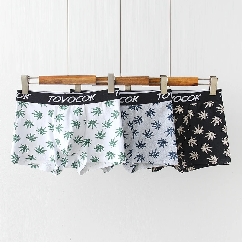 

Men Boxer Shorts Sexy Underwear Cotton Shorts Men Breathable Man Boxers Maple Leaf Printed Underpants Plus Size Boxershorts