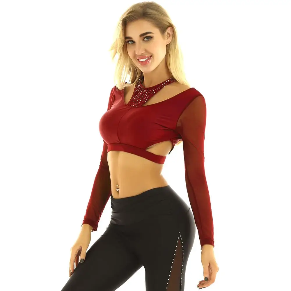 Женский Блестящий укороченный топ с блестками для балета танца живота взрослых