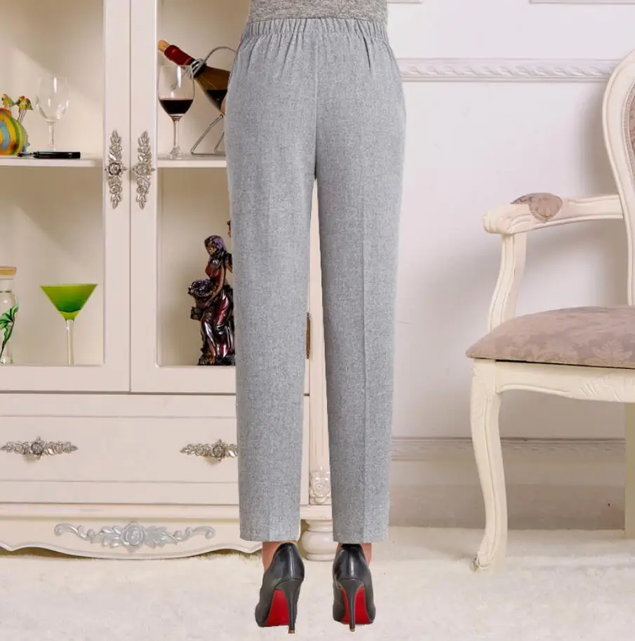 

Middle Age And Old Women Plus Size Cotton And Linen Pants Elastic High Waist Mom Casual Loose Straight Pants 4XL s890