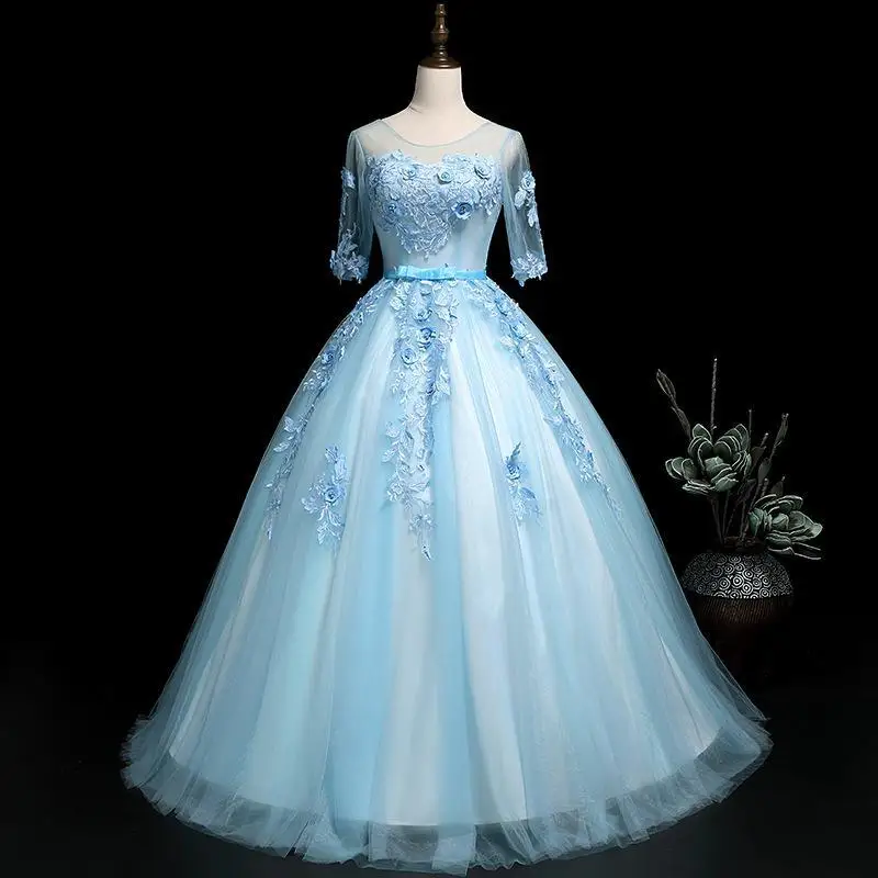 Модное благородное платье Quinceanera с круглым вырезом роскошное бальное