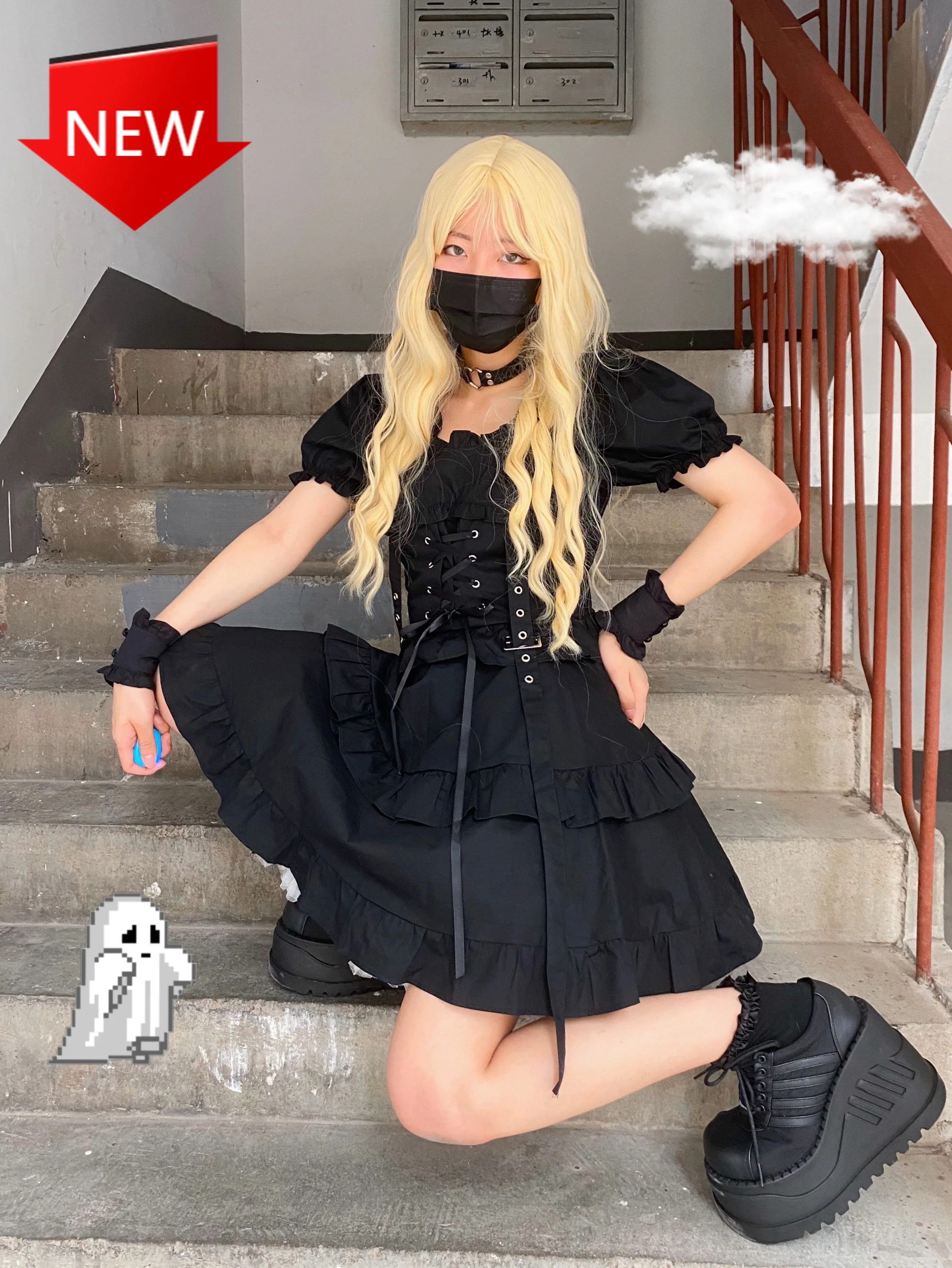 

Dresses Vintage Square Collar Puff Sleeve Bandage Sweety Ruffle Fluffy Dress Japanese Summer New Harajuku Soft Girl Dark Style