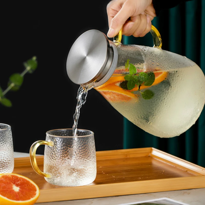 Термостойкий стеклянный чайник с узором молотка набор офисных чайных чашек