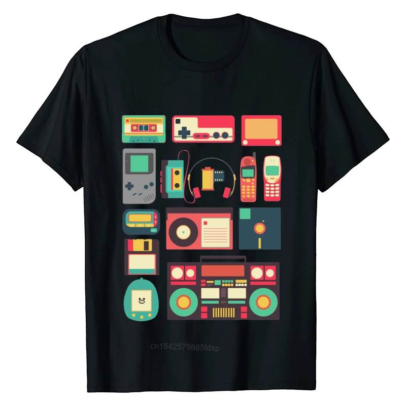 

Футболка хлопковая для мальчиков, модная уличная одежда в стиле ретро с принтом «воспоминания детства», эластичная Молодежная рубашка с пр...