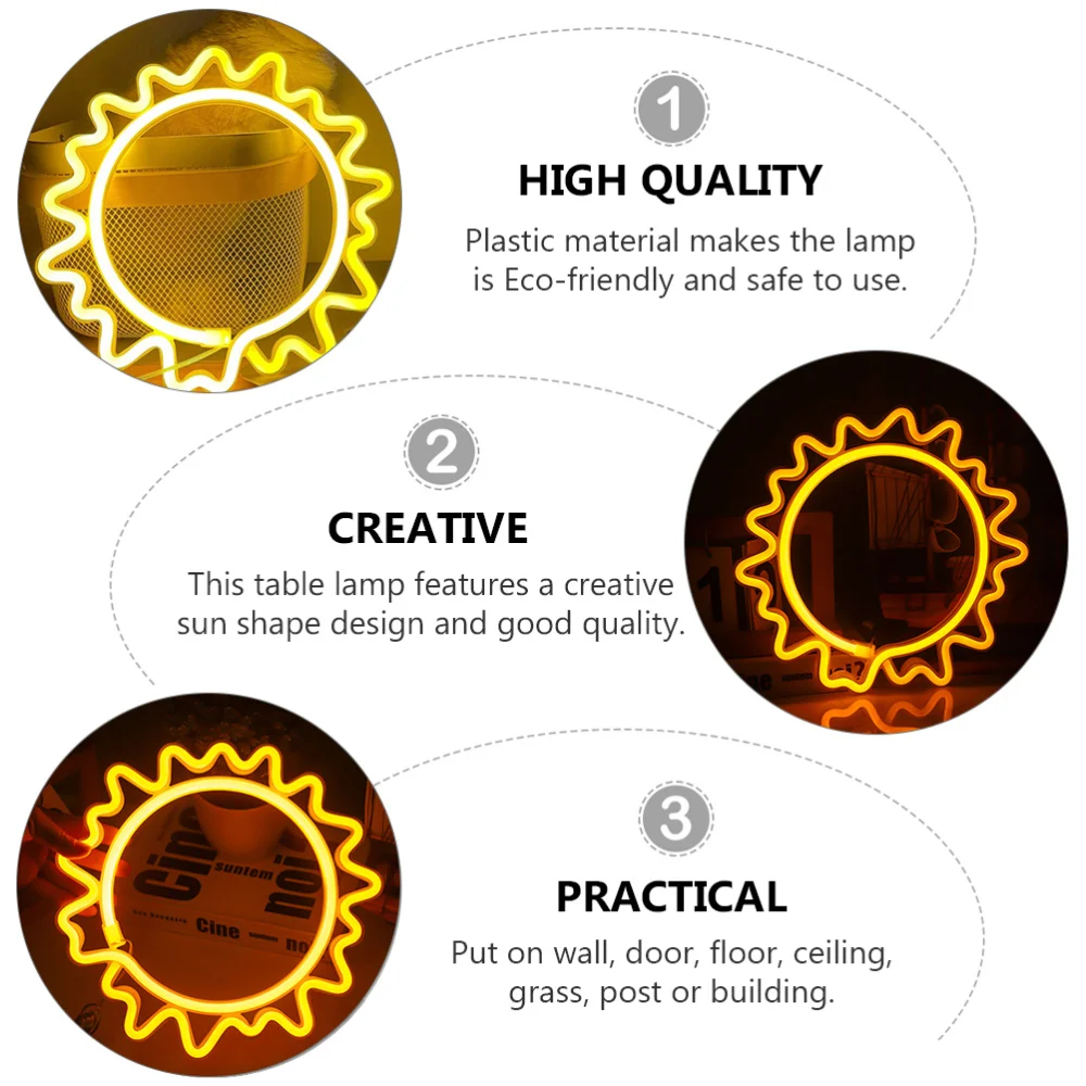 

Nordic Style Night Light Desktop LED Sun Shaped Neon Light without Battery