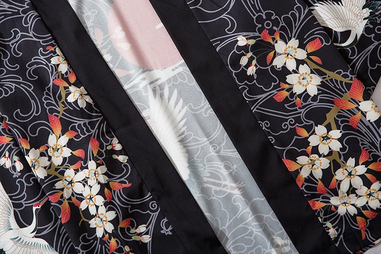 Мужская белая куртка с принтом журавлей в японском стиле рукавом до локтя