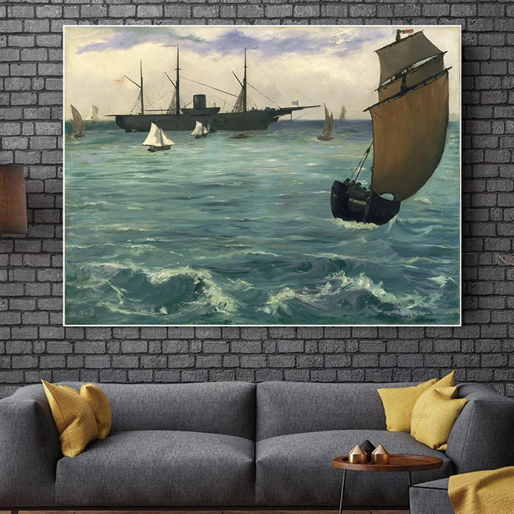 

Edouard Manet Poster Art Canvas Painting The Kearsarge at Boulogne Prints Modern Wall Oil Painting Pictures For Room Decor