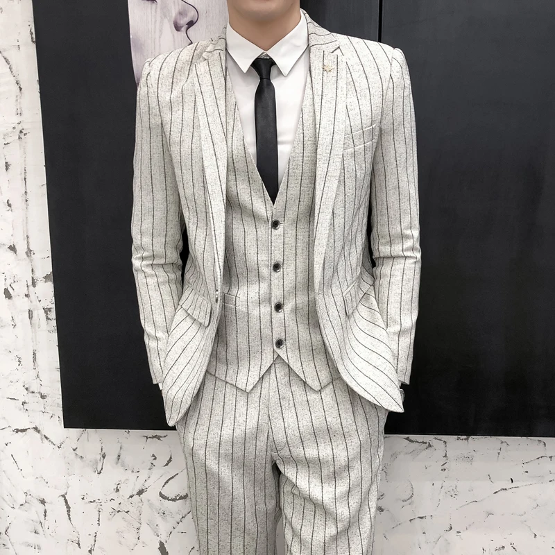 

Striped Men's Suit Fashion Korean Slim Fit 2-Pieces Blazers+Pant Casual Men's Tuxedo Wedding Men Suits Groom Suit Men's Business