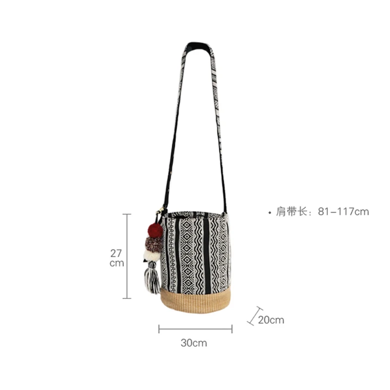 

[EAM] Women Summer New Bucket Canvas Beach Vacation Personality All-match Crossbody Shoulder Bag Fashion Tide 2021 18A2479