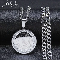 stainless steel crystal bible folded hands in prayer necklaces chain menwomen silver color necklace jewelry collier n8034s05