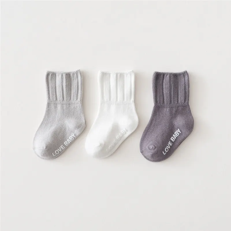 

Newborn Baby Spring And Autumn Keep Warm Socks Non-slip Solid Color 3 Pairs Set Baby Socks Newborn To 5 Years Child Baby Socks