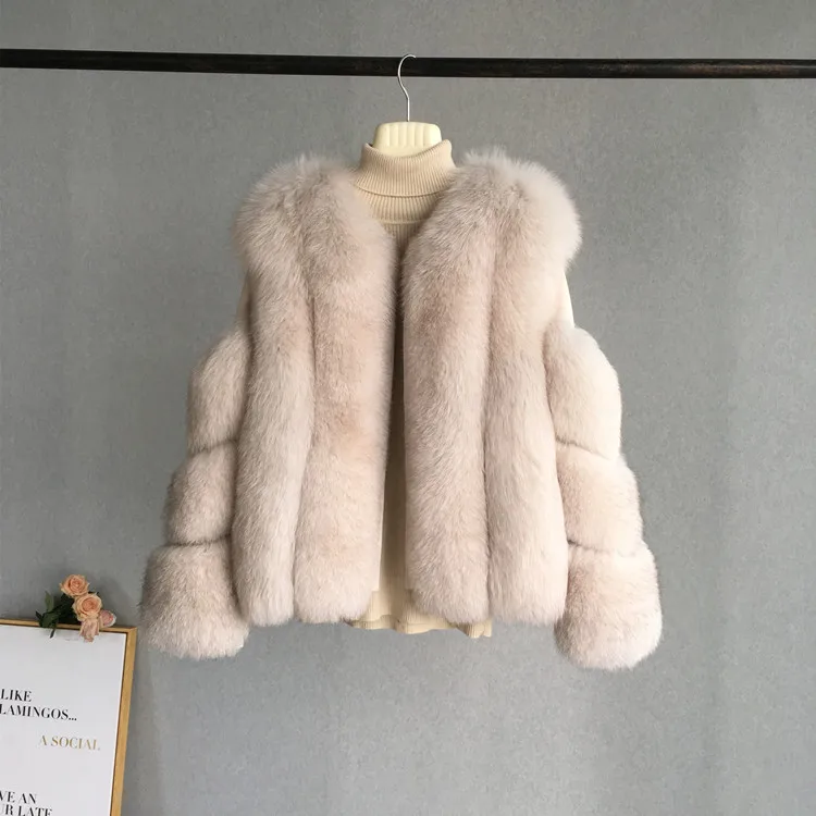 Осеннее корейское зимнее пальто с натуральным лисьим мехом и куртки розовая