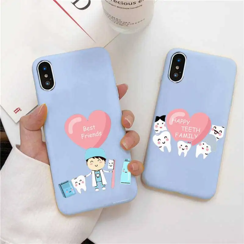 

Tooth Dentist Phone Case For IPhone 6 6s 7 8 Plus X Xs Xr Xsmax 11 12 Pro Promax 12mini Candy Blue Silicone Cover