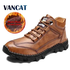 Модные зимние мужские ботинки мужские Ботильоны ручной работы теплые мужские зимние ботинки из толстого плюша осенние уличные мужские мотоботы