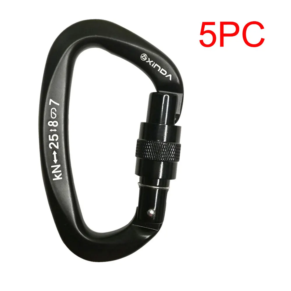 All Black 5PC 5 шт. 25KN CE D образный скалолазание карабин Винт ворота Пряжка для Arborist альпинизма спелеолога спасательные дерево хирург - Цвет: All Black 5PC