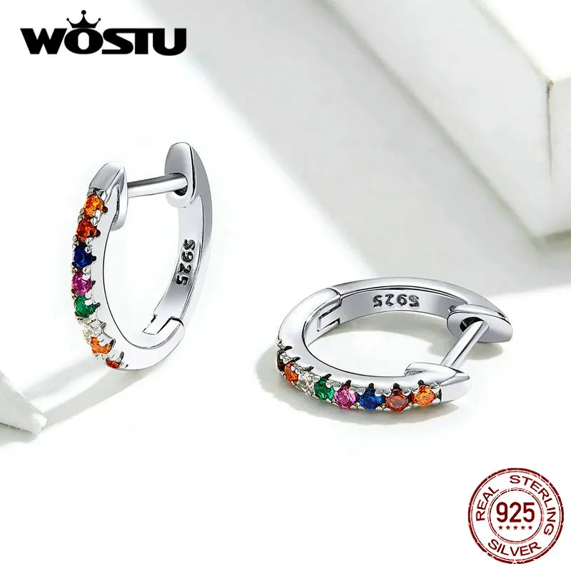 WOSTU Настоящее 925 пробы Серебряные Красочные циркониевые серьги для женщин, ювелирные изделия для создания красочных серьги для жизни DXE721