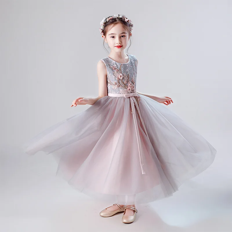 Детский кружевной сарафан без рукавов с цветочной вышивкой | Детская одежда и