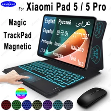 Magic Keyboard Case for Xiaomi Pad 5 Pro English Russian Spanish Korean Arabic Hebrew Portuguese French Keyboard Magnetic Cover