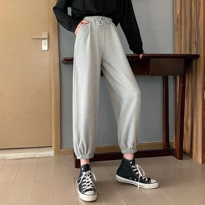 

Women High Waist Drawstring Jogging Pants Plus Size Female New Fashion Solid Color Loose Harem Trousers Ladies Casual Pants