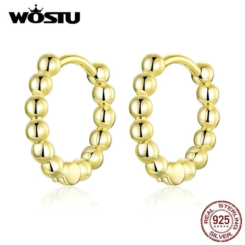 CQE807-B WOSTU Настоящее 925 пробы, серебряные круглые серьги с помпоном, милый шар, горячая мода, серебряные и золотые серьги для женщин, подарок - Окраска металла: CQE807-B