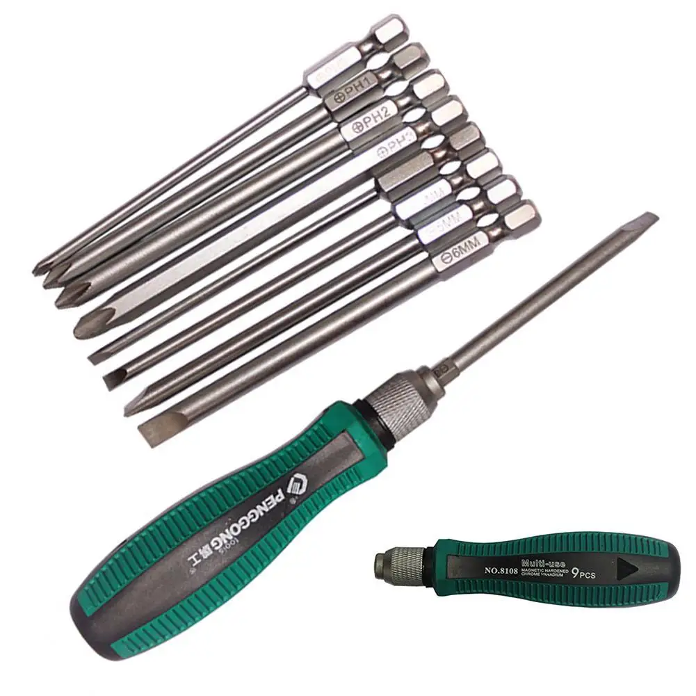 

9Pcs PengGong Anti-slip Multifunction Hex Shank Slotted Cross Screwdriver Bits Repair Screwdriver Set Hand Tools Wholesale