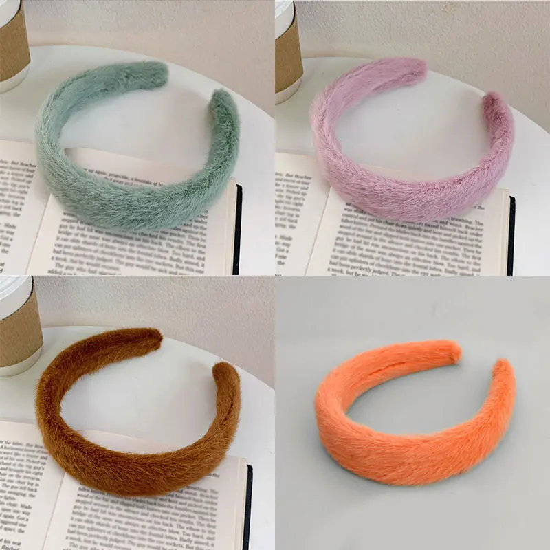 Повязка на голову из искусственного меха в Корейском стиле широкий пушистый