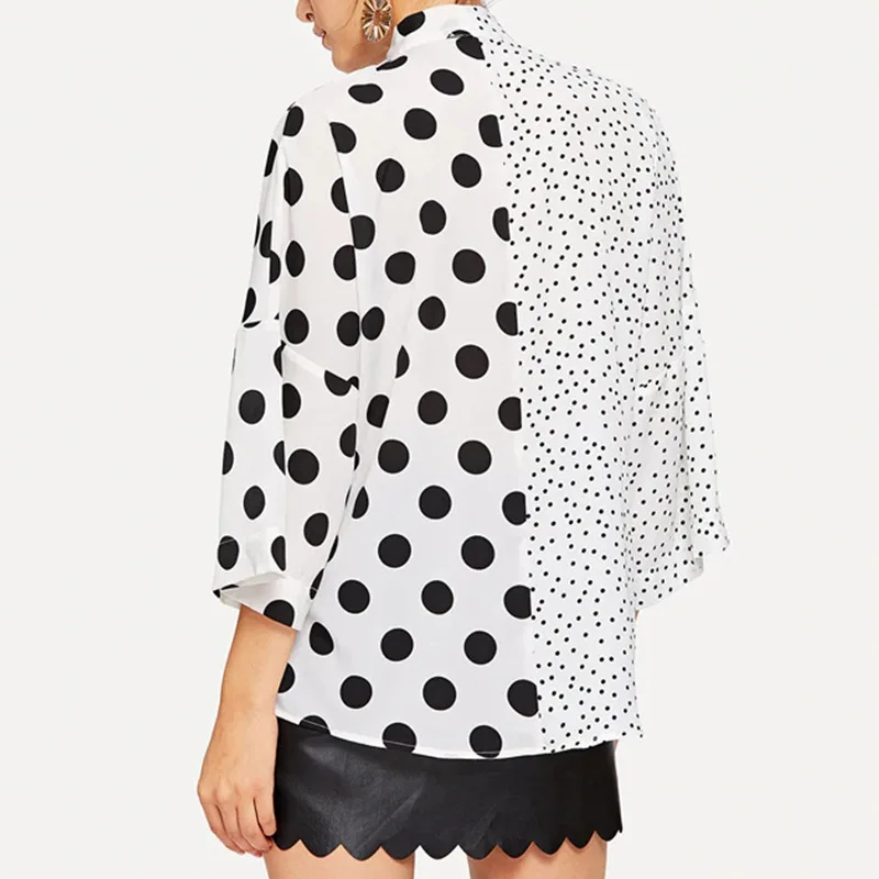 Женская Асимметричная блузка в горошек с V образным вырезом|Блузки| |