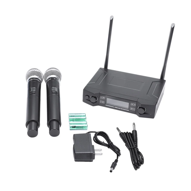 AAAE Top-Smart Fm Vhf Wireless Microphone System 2 Cordless Handheld Mic Free Frequency For Meeting Pc Speaker Amplifier Us Plug |