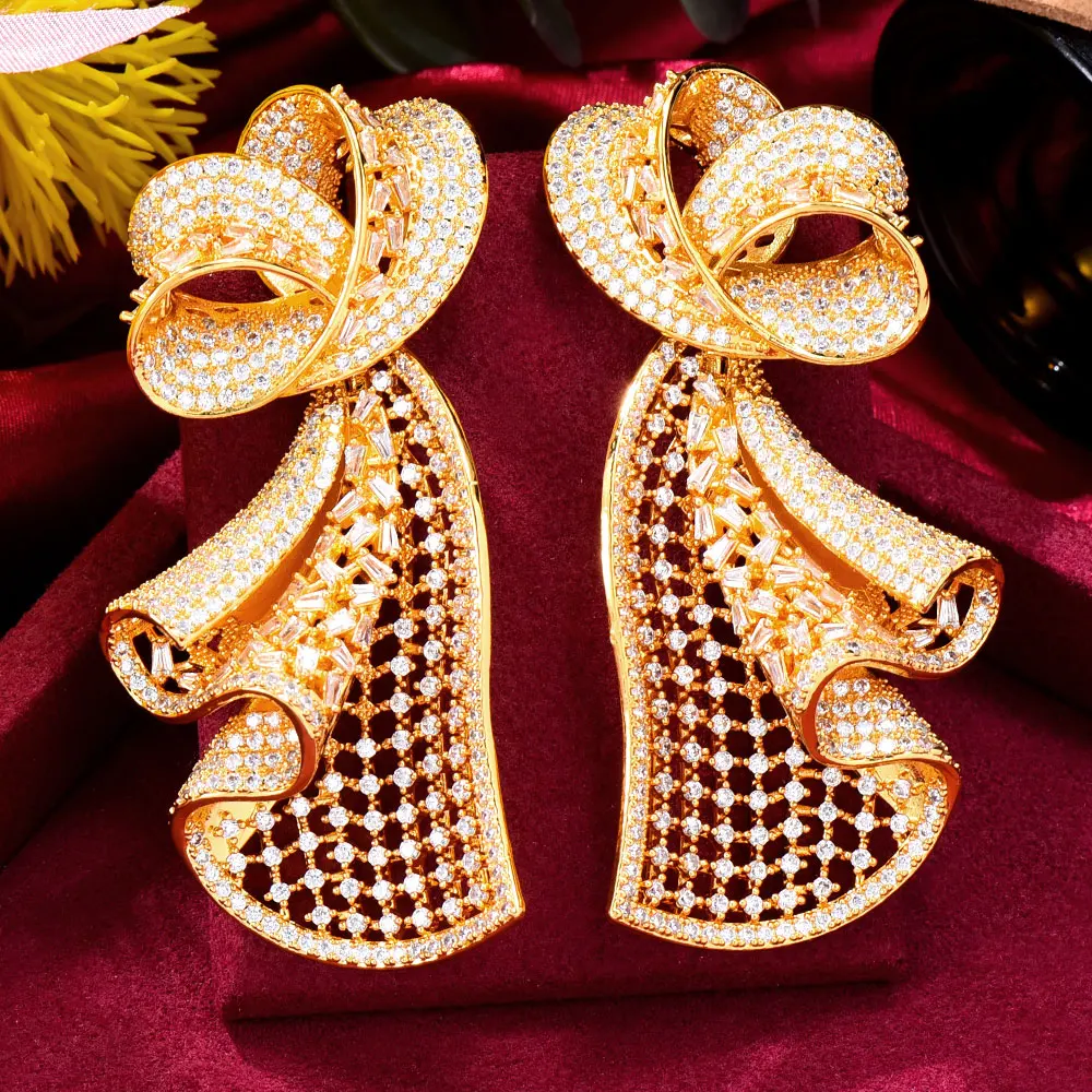 

GODKI Maxi Big Bowknots African Bold Earrings For Women Wedding Party Dubai Indian Jewelry aretes de mujer modernos 2022