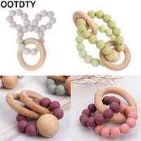 baby teether baby gym rattle toy bunny ear teether natural wood bpa free silicone beads teething ring chew toy shower gift