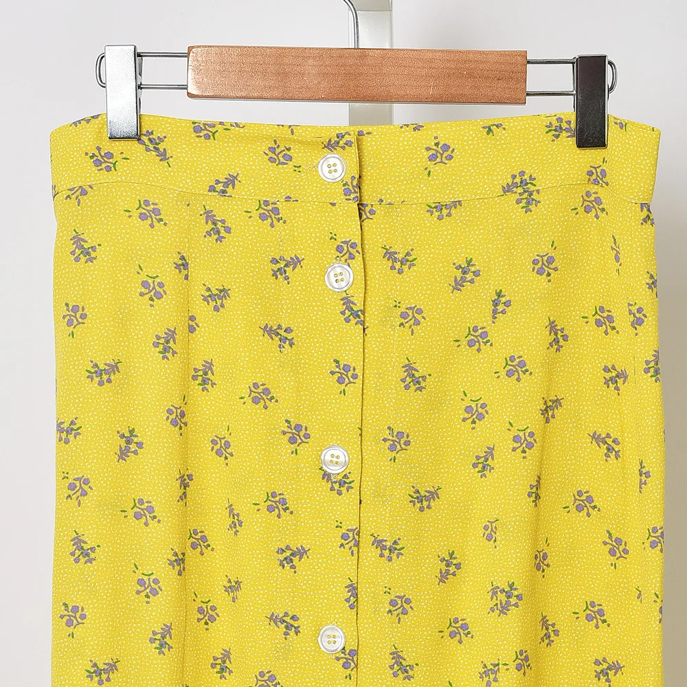 

Spring Summer Women Lace-up Midi Skirt Vintage Floral Print High Waist Skirt Female Clothes