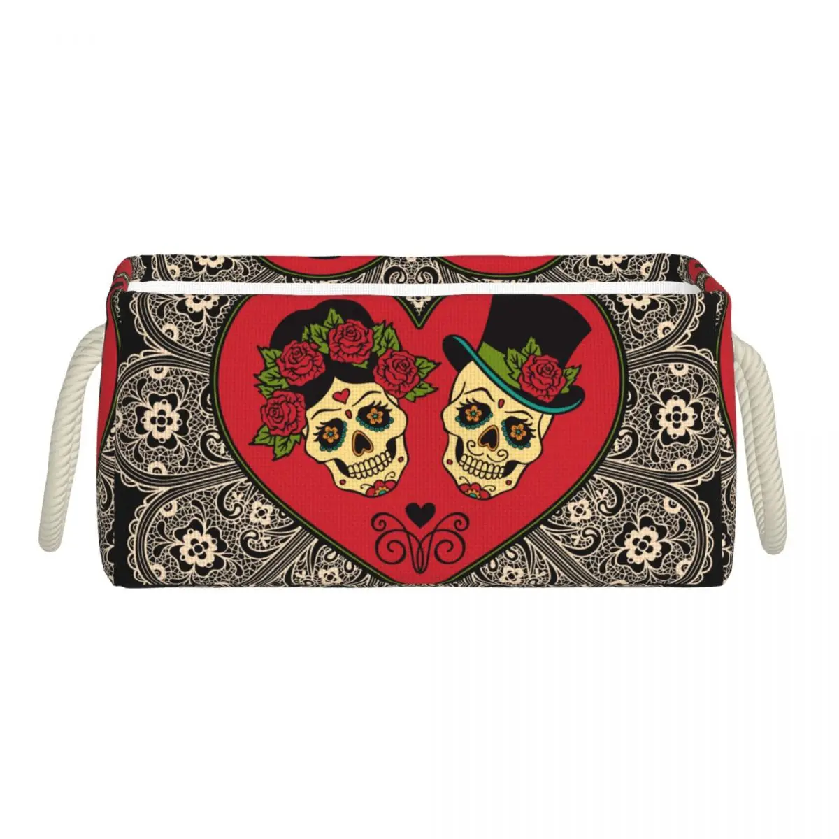 Льняная коробка для хранения мексиканских сахарных черепов с сердцем и
