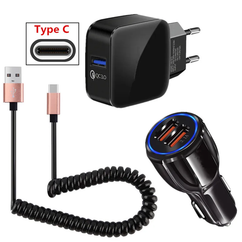 Весеннее автомобильное зарядное устройство с usb-портом Type-C QC 3 0 быстрое для Samsung
