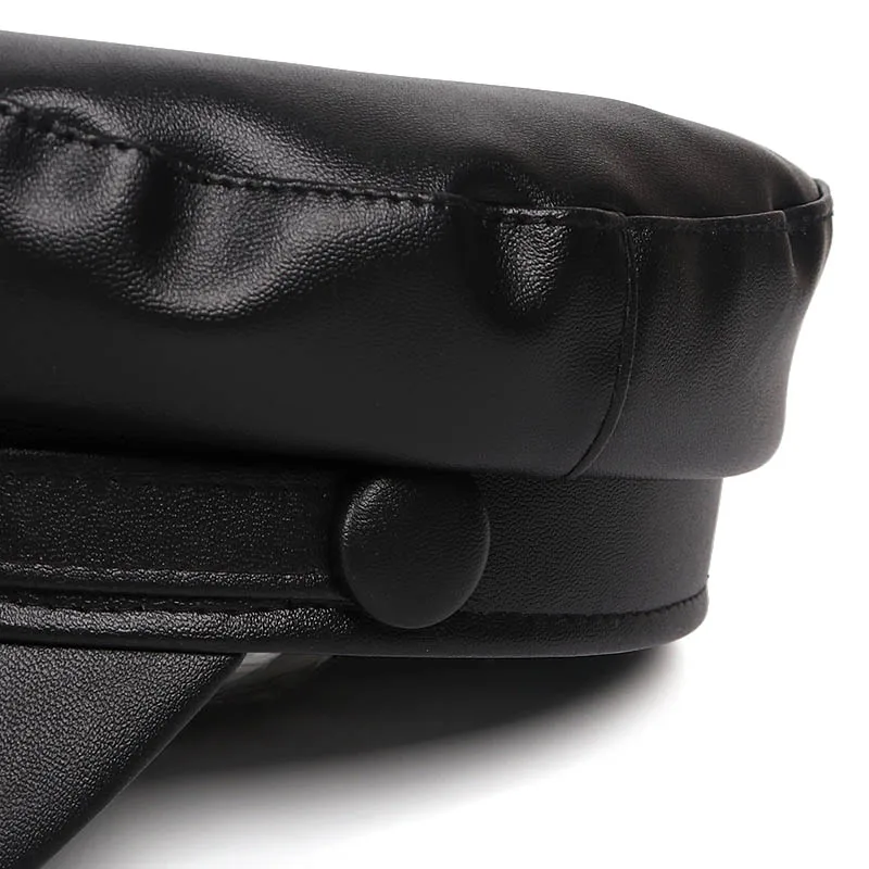 Осень 2020 военная шляпа женская модная кожаная плоская кепка черная Мода Casquette Femme