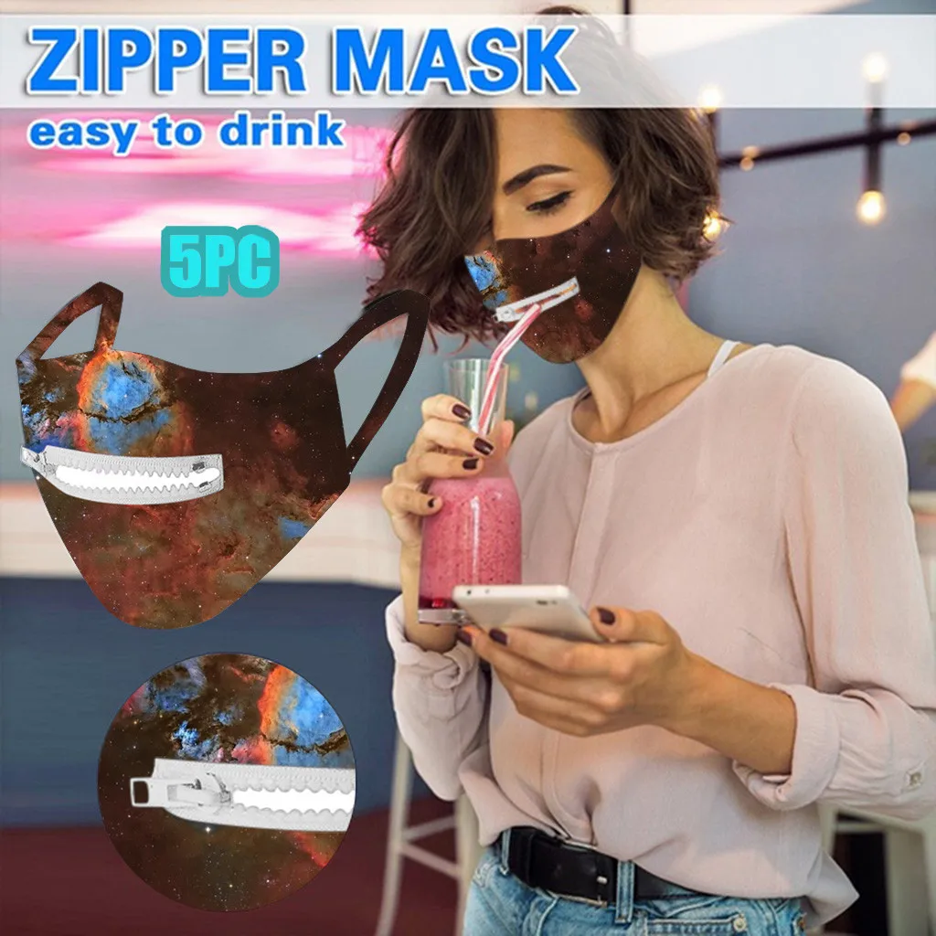 

Adult Reusable Zipper Mask 5PC Washable Protective Mask Easy to Drink respiratory mask masque de protection respiratoire A50