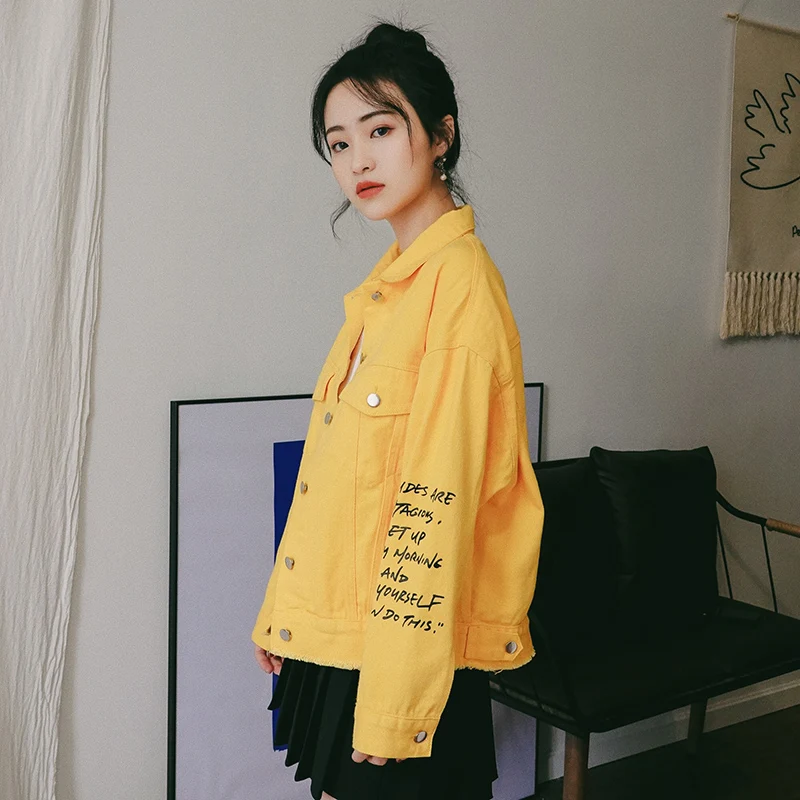 

Fashionable spring new Korean version of the loose wild wild printed short denim jacket