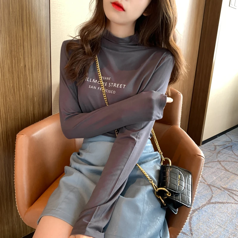 Женская рубашка с воротником-стойкой средней высоты-новинка осень-зима 2019