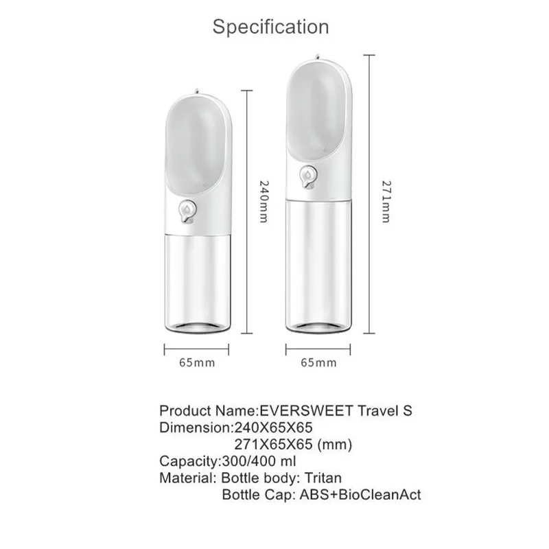 PETKIT Портативный собака бутылка для воды чаша с одним касанием ПЭТ-бутылки 400 мл/300