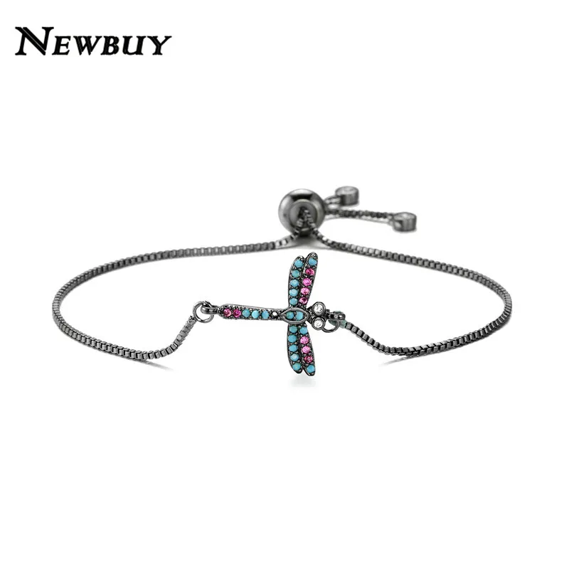 Бренд newbuy Новая мода Милая подвеска в виде стрекозы браслеты для женщин Девушка Красочные кубического циркония милые животные вечерние ювелирные изделия - Окраска металла: NBSL452
