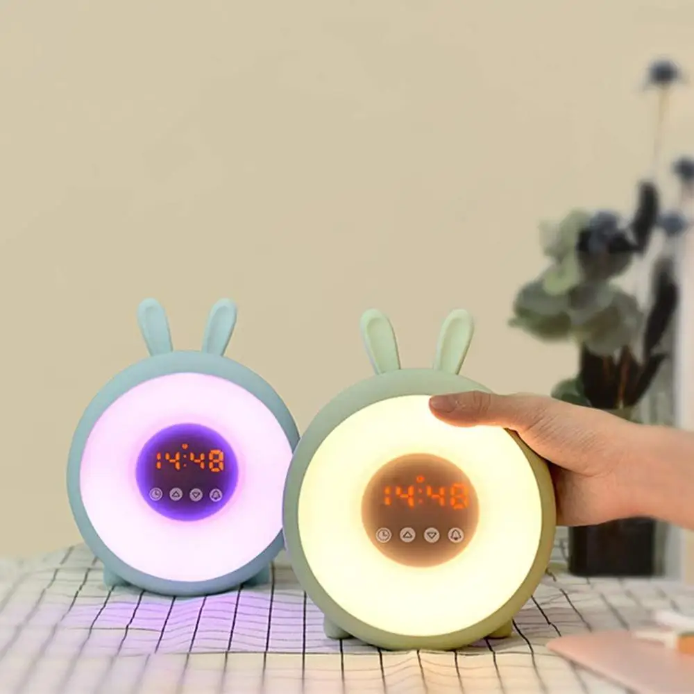 

2020 Small Night Lights Alarm Clock Bedside Lamp Bedroom Led Cute Rabbit Snooze Alarm Clock Cartoon for Room Bedroom Clock Lamp