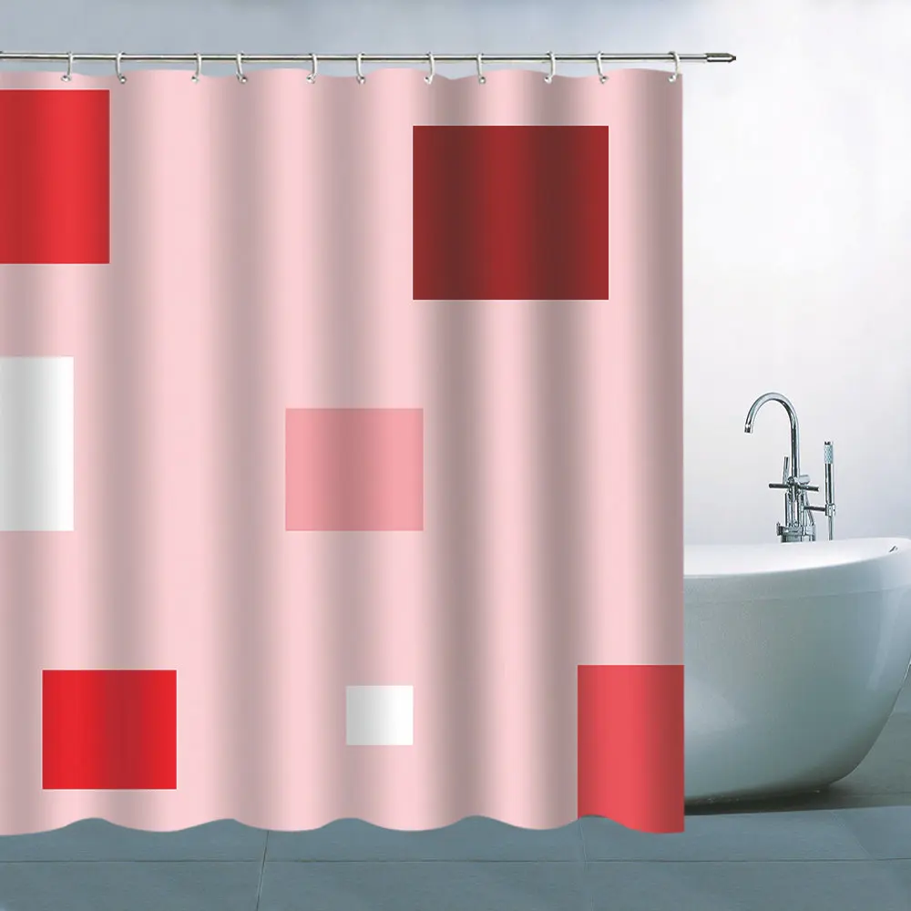 

Fashion Simple Geometric Pink White Hanging Shower Curtain Waterproof Mildew Polyester Cloth