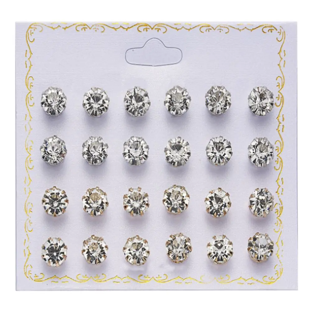 

New Fashion 12 Pair/Set Simple Solid Mixing Crystal Zircon Stud Earrings Shiny Lots of Earrings Jewelry for Women Girls