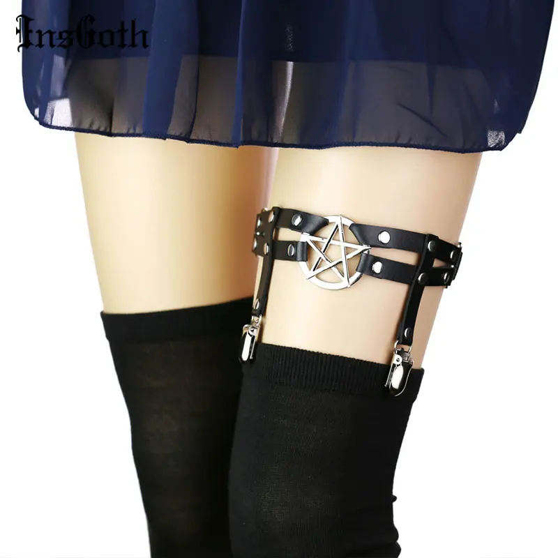 InsGoth панк со кожи подвязки Гот Подвязки Кружевная подвязка с пикантная женская