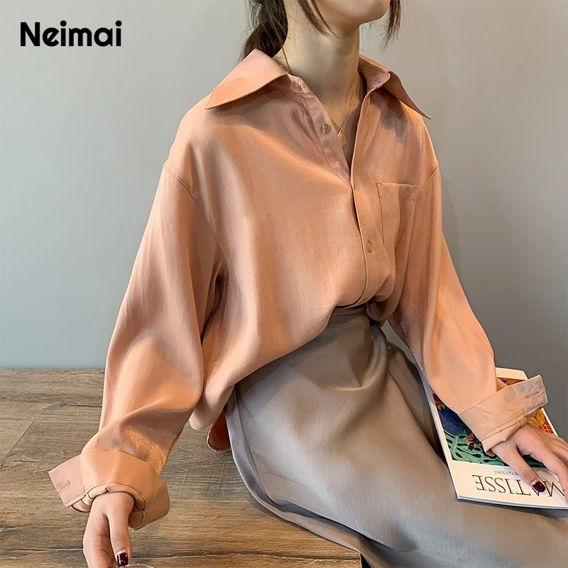 Neimai атласная рубашка плотый вязаный кардиган Feminino кнопка вниз для женщин