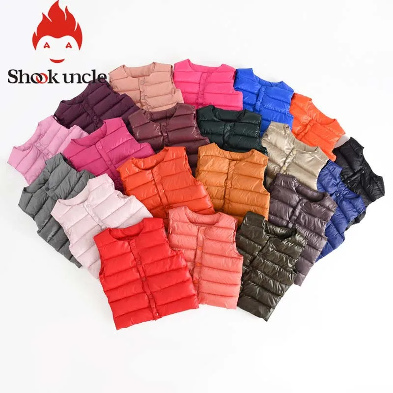 Детский жилет мягкий теплый пуховый с круглым воротником для мальчиков и девочек