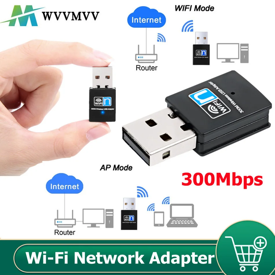 Фото Сетевой адаптер Wi-Fi WVVMVV 300 Мбит/с для ПК/настольного компьютера/ноутбука RTL8192