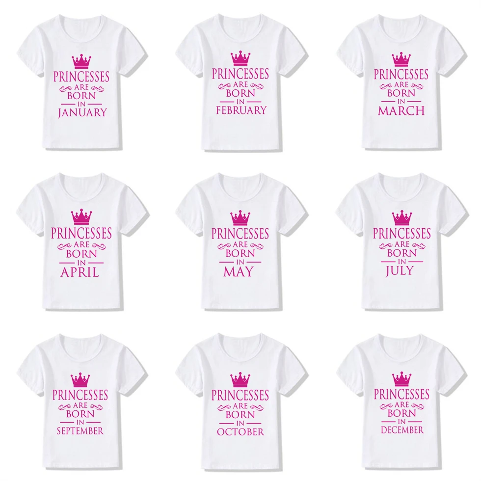 

Baby Girls Birthday Princess Are Born In JAL-DEC Print T Shirt Kids Funny Clothes Children Short Sleeve T-shirt Party Wear