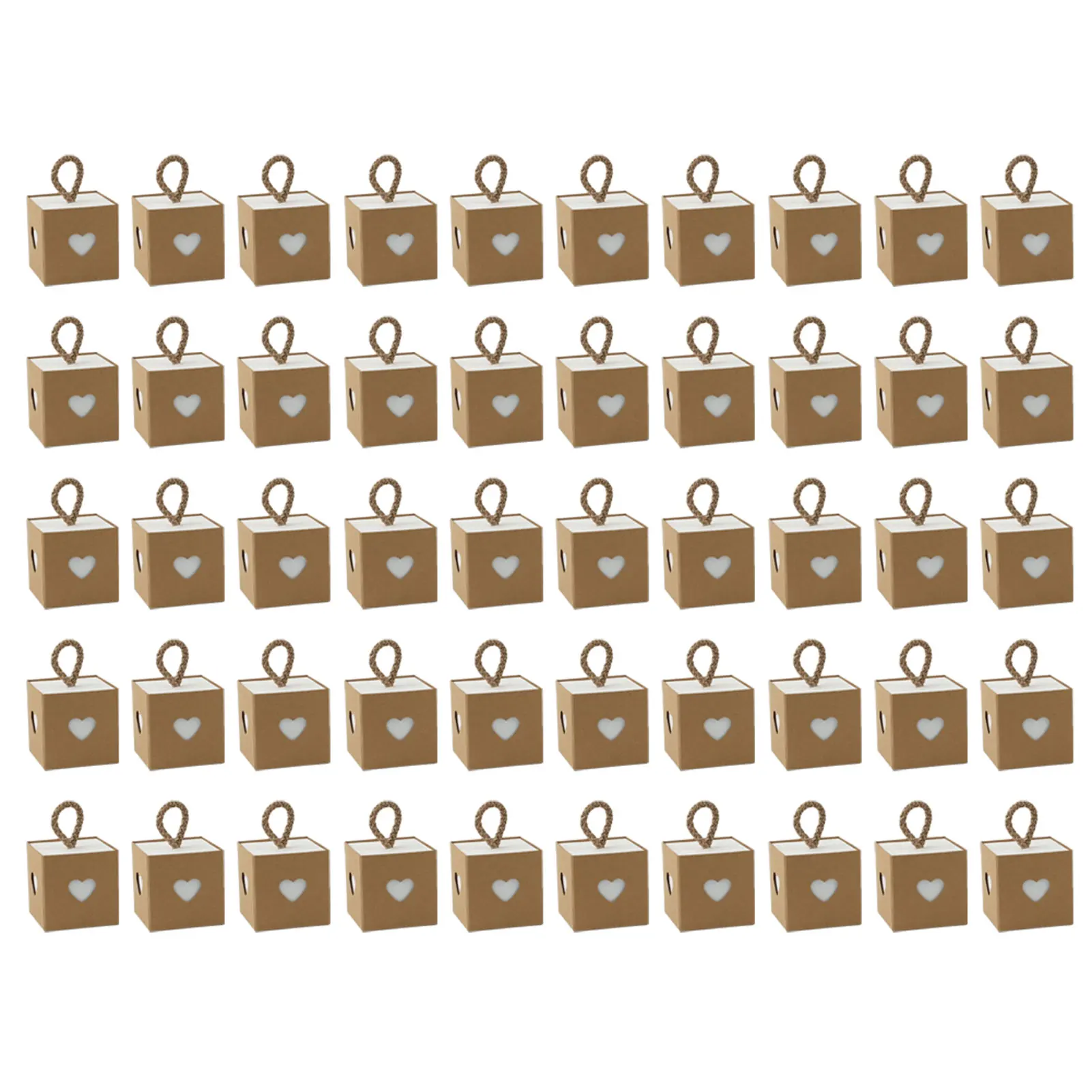 

50pcs Lightweight Home Practical Brown Paper Wedding Gift Rope With Heartshape Window Birthday Party Art Craft Candy Box