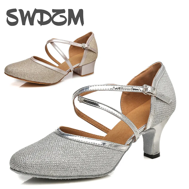 

SWDZM Ballroom Dance Shoes For Women Glitter Closed Toe Modern Dance Shoes Salsa Ballroom Tango Latin Shoes For Girls Ladies